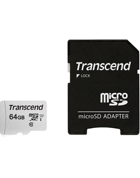 Transcend MicroSDXC/SDHC 64GB-300S Class 10, SD Adapter (TS64GUSD300S-A)