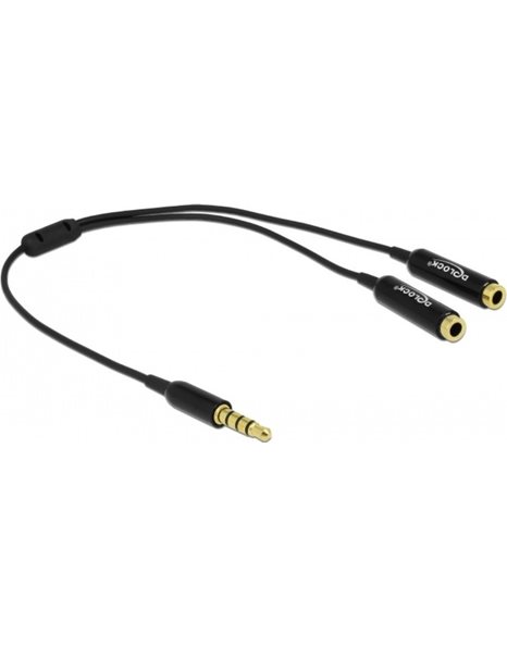 Delock Cable audio splitter stereo jack male 3.5 mm 4 pin to 2 x stereo jack female 3.5 mm 4 pin 25 cm (65575)