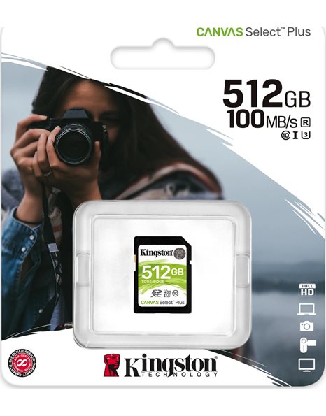 Kingston Canvas Select Plus SDXC 512GB Read 100MB/S Class 10 (SDS2/512GB)