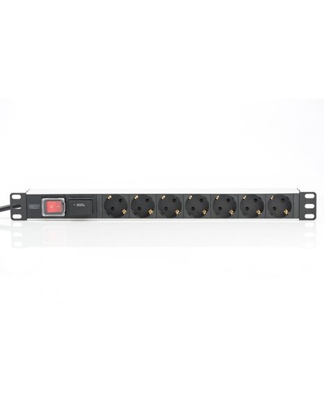 DIGITUS aluminum outlet strip with switch, 7 safety outlets, 2 m supply safety plug (DN-95407)