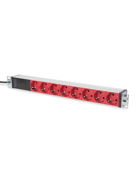 DIGITUS aluminum outlet strip with pre-fuse, 8 safety outlets, 2 m supply IEC C14 plug (DN-95410-R)