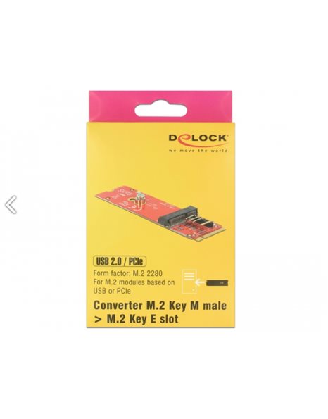 Delock Converter M.2 Key M male To M.2 Key E slot for USB and PCIe modules (63343)