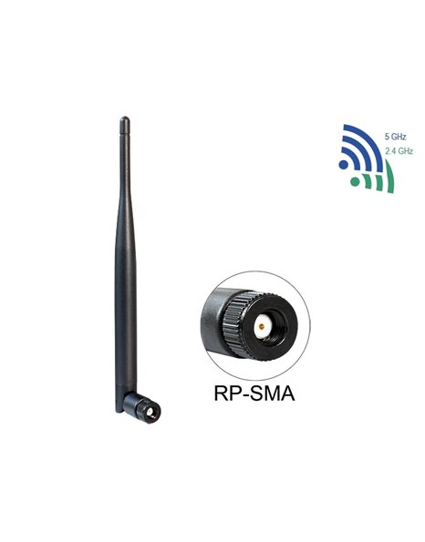 Delock WLAN 802.11 ac/a/b/g/n Antenna RP-SMA plug 4 - 5 dBi omnidirectional with tilt joint black (88393)