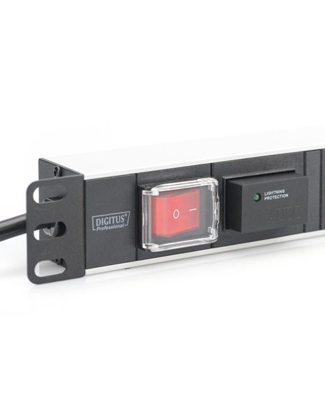 DIGITUS aluminum outlet strip with switch, 7 safety outlets, 2 m supply safety plug (DN-95407)