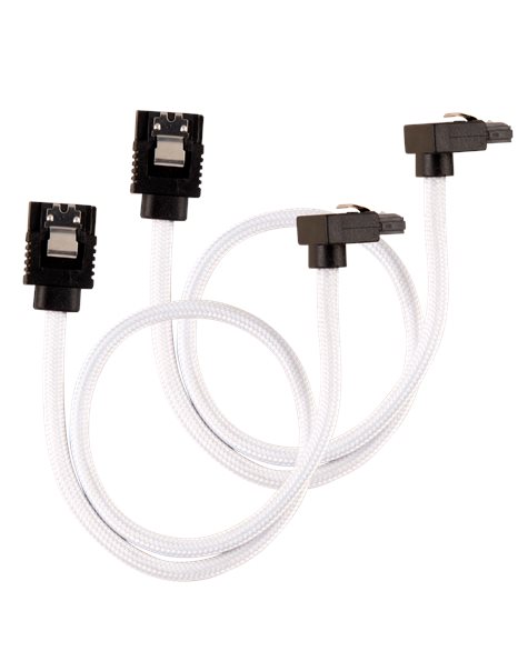 Corsair Premium Sleeved Angled SATA 6Gbps Cable 0.3m, 2-Pack, White (CC-8900279)