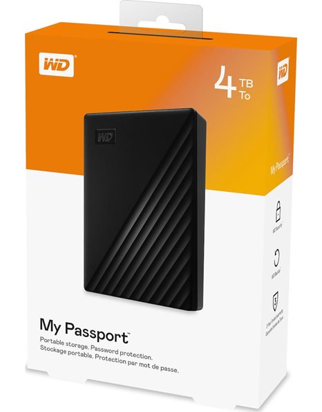 Western Digital My Passport External HDD, 4TB, 2.5-Inch, USB 3.2, Black (WDBPKJ0040BBK-WESN)
