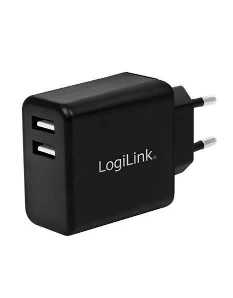 LogiLink USB power socket adapter, 2x USB-Port, 12W, black (PA0210)