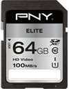 PNY Elite Flash Memory Card 64 GB, 100MBps (Read), Black Gray (P-SD64GU1100EL-GE)
