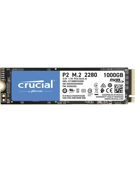 Crucial P2 1TB SSD, M.2 PCIe NVMe, 2400MBps (Read)/1800MBps (Write) (CT1000P2SSD8)