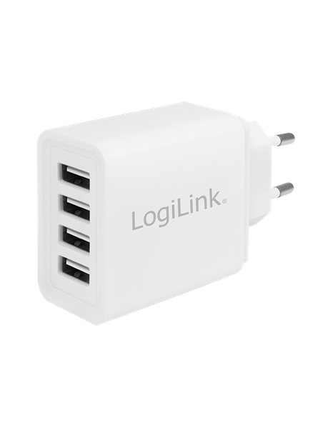 LogiLink USB power socket adapter, 4x USB-Port, 24W, White (PA0211W)
