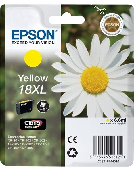 Epson 18XL, 6.6 Ml, 450 Pages, Yellow (C13T18144012)
