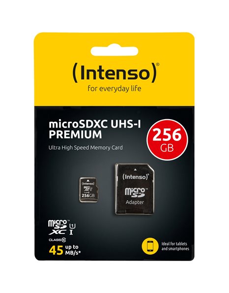 Intenso  Micro SDXC 256GB Intenso Premium C10 UHS-I 80MB/s, SD-Adapter (3423492)
