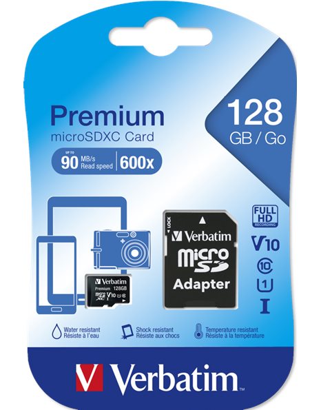 Verbatim Premium U1 MicroSDXC Card 128GB + Adapter (44085)