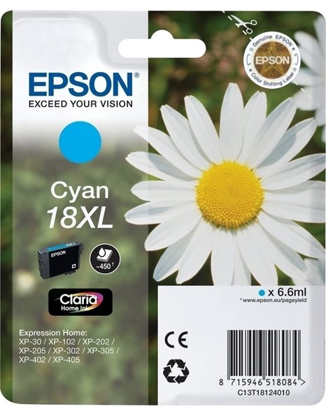 Epson 18XL, 6.6 ml, 450 pages, Cyan (C13T18124012)