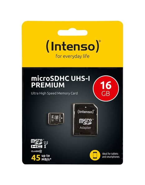 Intenso Micro SDHC 16GB UHS-I C10, 45MB/s, SD-Adapter (3423470)