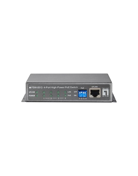 LevelOne FSW-0513 5-Port Fast Ethernet High Power PoE Switch, 4 PoE Outputs, 120W, Grey (FSW-0513)