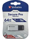 Verbatim Secure Pro 64GB USB 3.2 Flash Drive, Silver (98666)