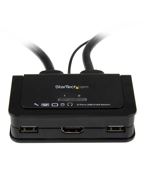 StarTech 2 Port USB HDMI Cable KVM Switch with Audio and Remote Switch - USB Powered, Black (SV211HDUA)