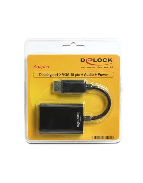 Delock Adapter Displayport 1.1 male To VGA female + Audio + Power (65439)
