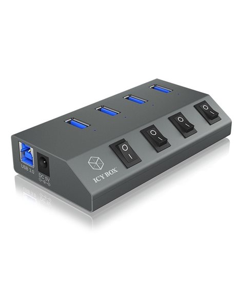 RaidSonic Icy Box 4-Port USB 3.0 Hub and charger, Gray (IB-HUB1405)