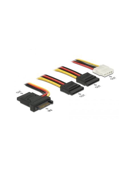 Delock Power Cable SATA 15-pin plug to 3x SATA receptacle + 1x Molex 4-pin female 0.2m (PCB) (60171)