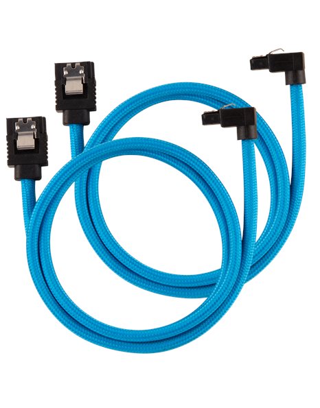 Corsair Premium Sleeved Angled SATA 6Gbps Cable 0.6m, 2-Pack, Blue (CC-8900285)