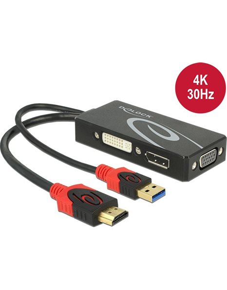 Delock Adapter HDMI male to DVI, VGA, DisplayPort female 4K, Black (62959)