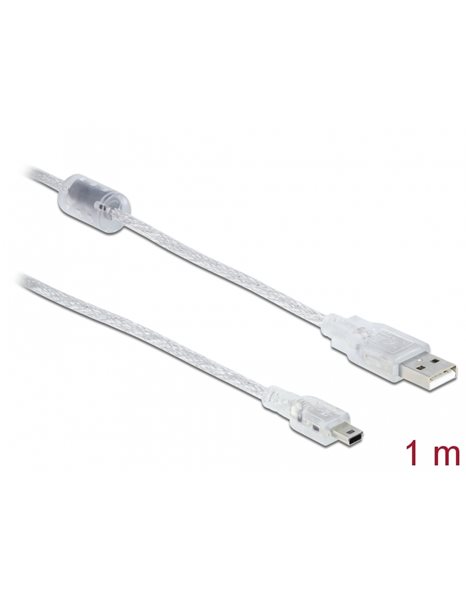 Delock Cable USB 2.0 Type-A male to USB 2.0 Mini-B male 1 m transparent (83905)