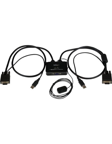 StarTech 2 Port USB VGA Cable KVM Switch, USB Powered with Remote Switch, Black (SV211USB)
