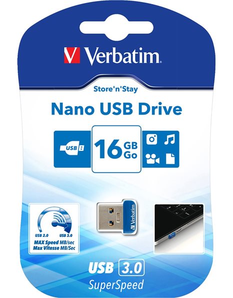 Verbatim Store n Stay Nano 16GB USB 3.2 Flash Drive, Blue (98709)