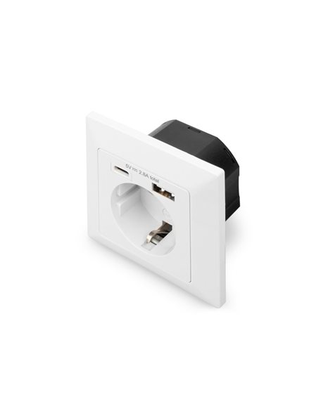 Digitus Socket 1x Protective Contact, 1x USB, 1x Type C 5V 2.8A, Pure White (DA-70615)