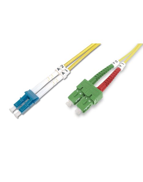 Digitus Optical Fiber Patch Cord, Duplex, SC (APC) To LC (PC) SM OS2 09/125µ, 2m, Yellow (DK-292SCA3LC-02)