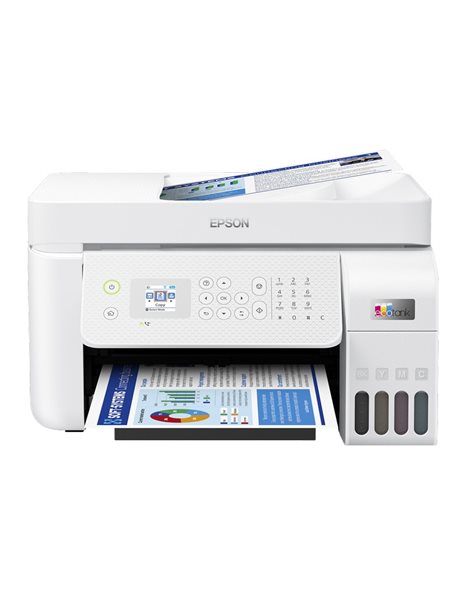 Epson L5296, A4 Color Multifunction Inkjet Printer with ADF (Print/Scan/Copy/Fax), 5760x1440 Dpi, LAN, WiFi, USB, White (C11CJ65404)