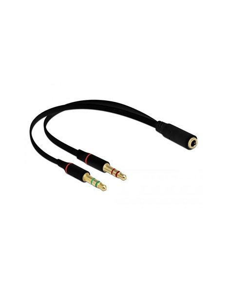 Delock Headset Adapter 1x3.5mm 4-Pin Stereo Jack Female To 2x3.5mm 3-Pin Stereo Jack Male, Black (65967)
