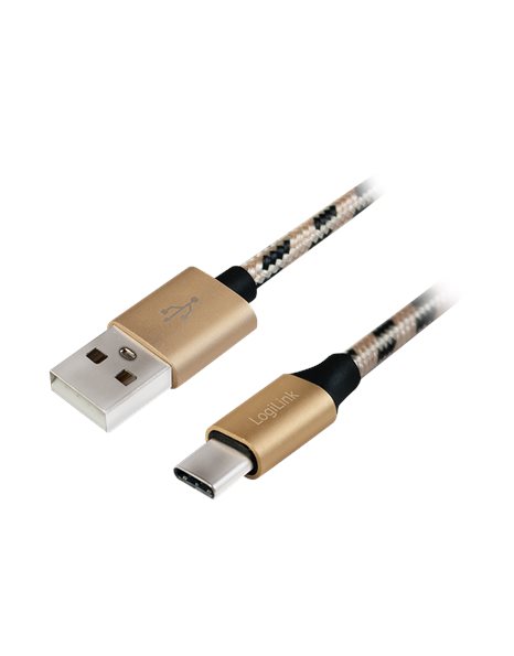 LogiLink USB 2.0 Type-C Cable, C/M To USB-A/M, Nylon, 1m, Black/Gold (CU0133)