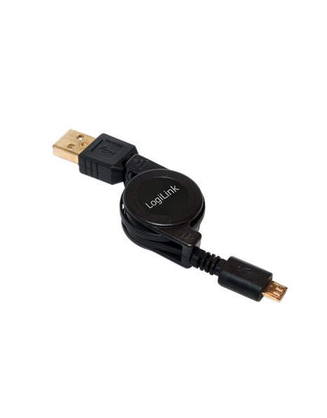 LogiLink USB 2.0 Cable, USB-A/M To Micro-USB/M, Retractable, 0.75m, Black (CU0090)