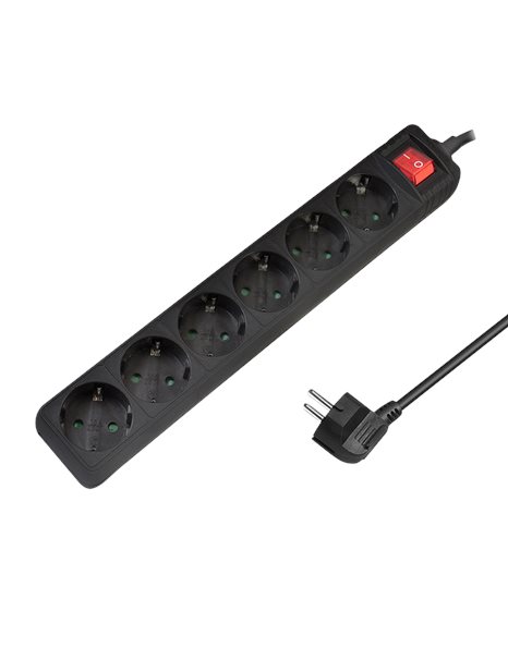 LogiLink Socket Outlet 6-Way & Switch, 6x CEE 7/3, 1.5m, Black (LPS202B)