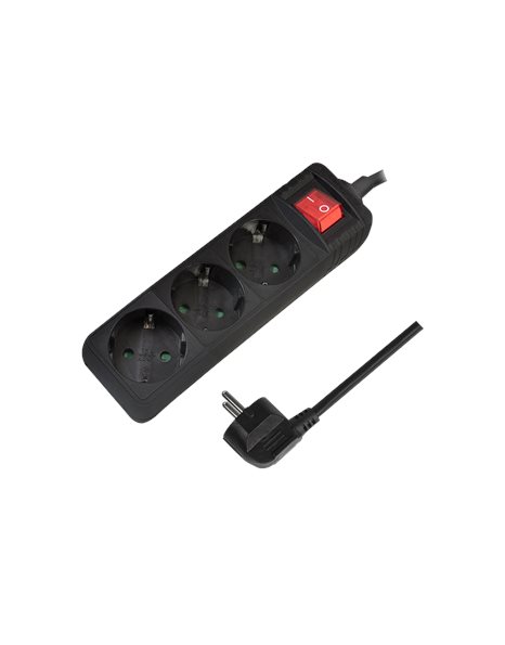 LogiLink Socket Outlet 3-Way & Switch, 3x CEE 7/3, 1.4m, Black (LPS206B)
