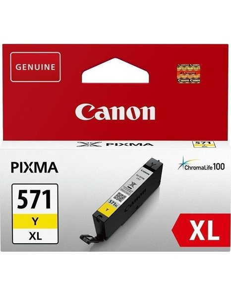 Canon CLI-571XL High Yield Ink Cartridge, 11ml, 336 Colour Photos, Yellow (0334C001)