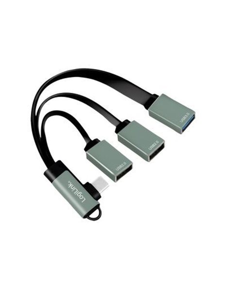 LogiLink  USB 3.2 Gen 1 Hub, USB-C/M to 3x USB-A/F, alu, black/grey, 0.15 m