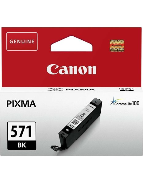 Canon CLI-571BK Ink Cartridge, 7ml, 398 Photos, Black (0385C001)