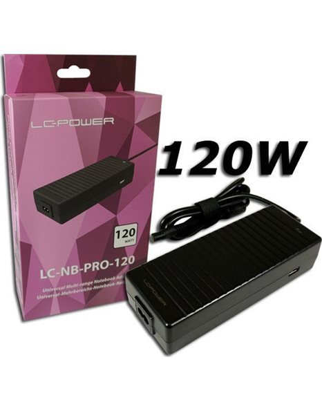LC-Power LC-NB-PRO-120 Universal Notebook Power Adapter, 120W, 20V, Black (LC-NB-PRO-120)