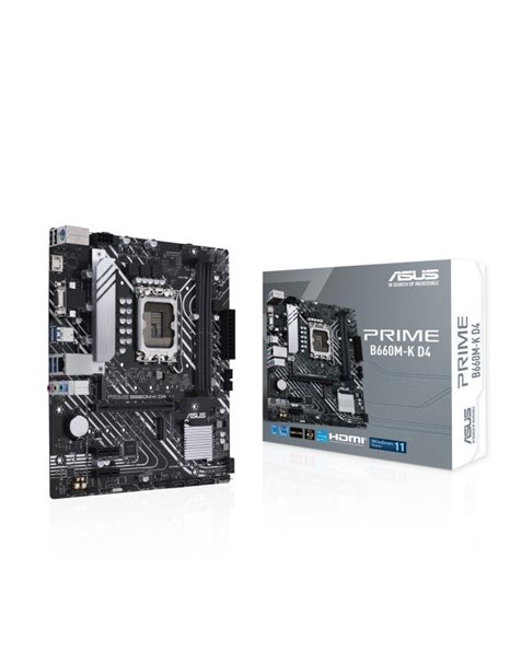 Asus PRIME B660M-K D4, Intel, Socket 1700, microATX, 2xDDR4, 4xSATA3, M.2, RAID, GLAN, USB3.2, HDMI, VGA (90MB1950-M0EAY0)