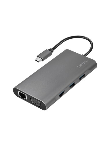 LogiLink USB 3.2 Gen 1 Docking Station, USB-C, 10-Port, PD, Silver (UA0383)