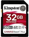 Kingston Canvas React Plus SD Memory Card 32GB, 300MBps (Read)/260MBps (Write), Black (SDR2/32GB)