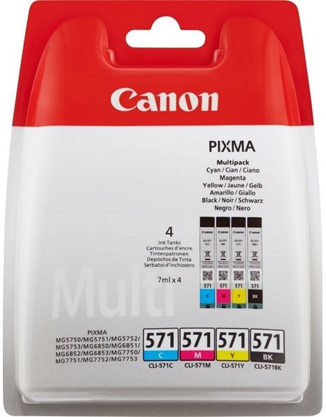 Canon CLI-571 Ink Cartridges, Black/Cyan/Magenta/Yellow, Multipack (0386C005)