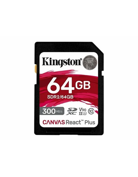 Kingston Canvas React Plus SD Memory Card 64GB, 300MBps (Read)/260MBps (Write), Black (SDR2/64GB)
