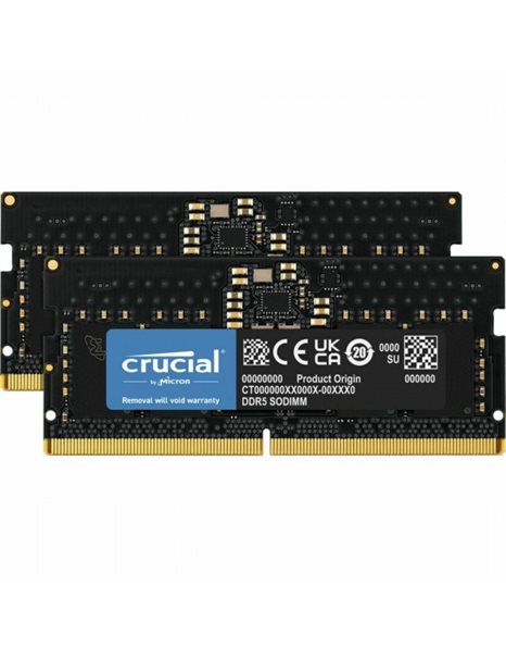 Crucial 32GB Kit (2x16GB) 4800MHz SODIMM DDR5 CL40 1.1V, Black (CT2K16G48C40S5)