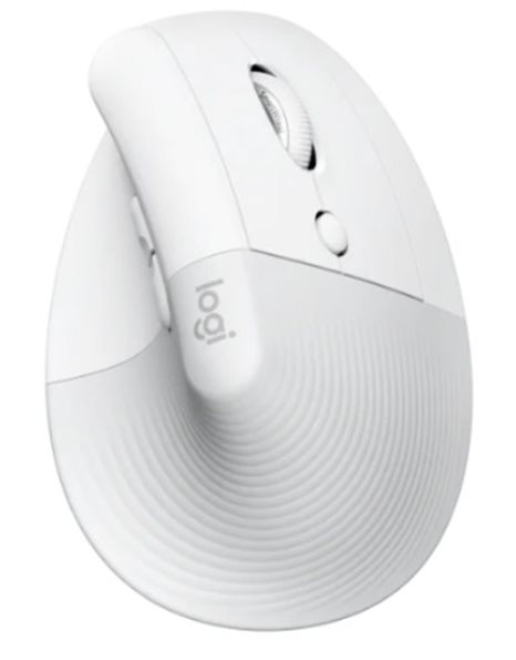 Logitech Lift Vertical Ergonomic Wireless Optical Mouse, 6 Buttons, 4000dpi, Off-White (910-006475)
