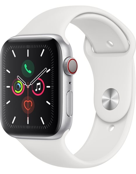 Apple USD Watch Series 5, 44mm Smartwatch, GPS + Cellular, Silver Aluminum Case, White Sport Band
